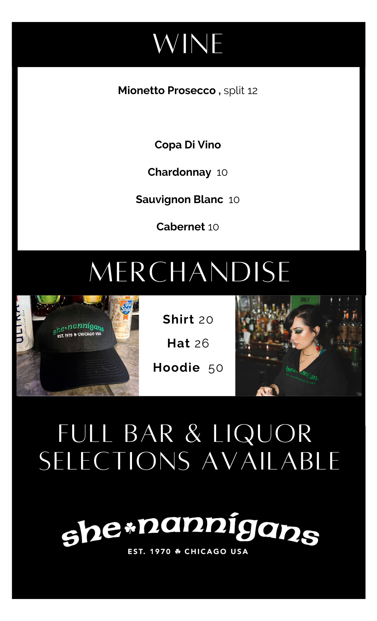 DRINK MENU Shenannigans Chicago