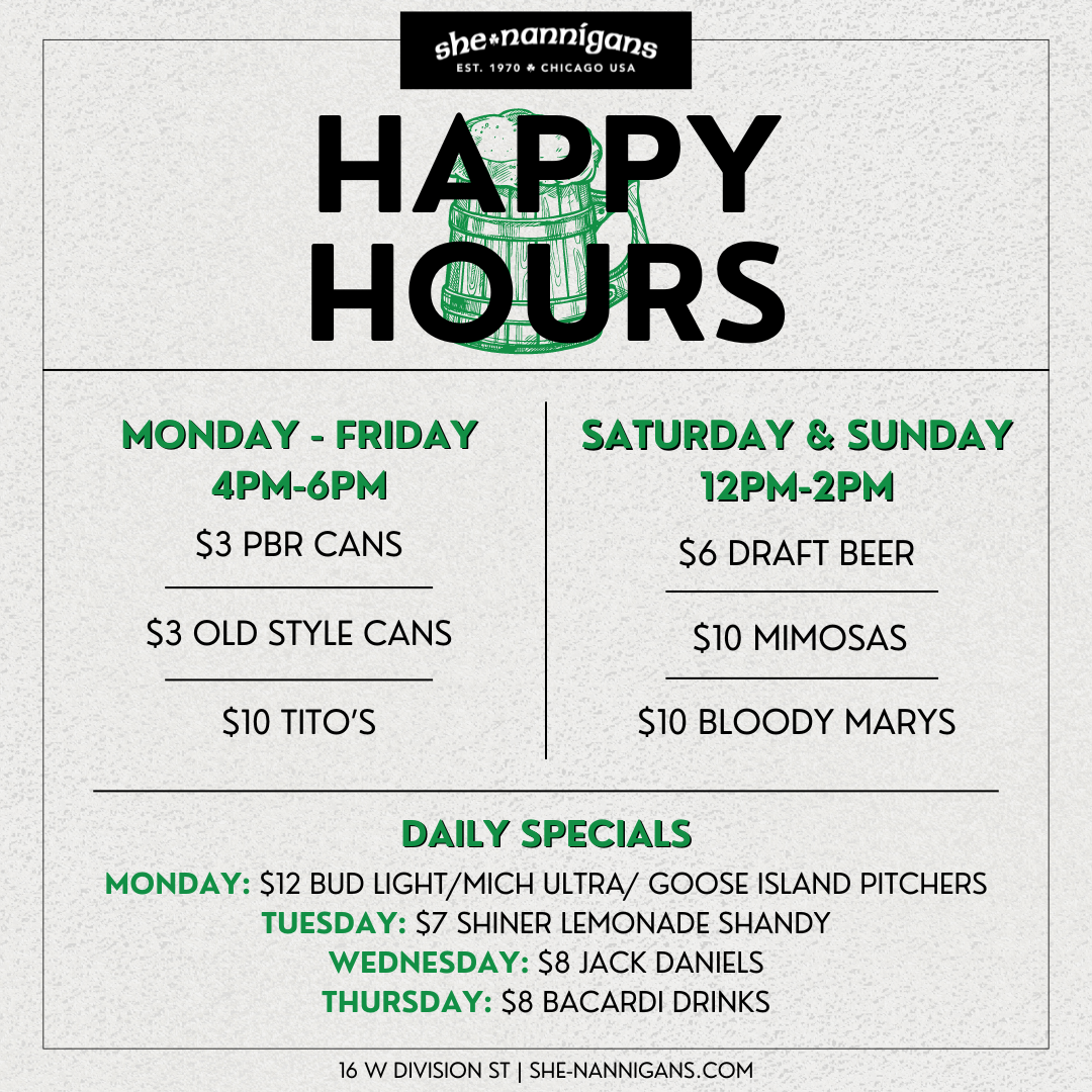 DAILY SPECIALS Shenannigans Chicago